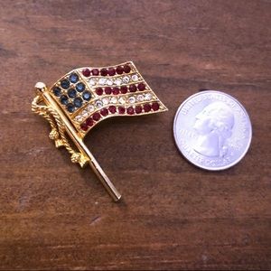 American Flag Faceted Rhinestone Brooch